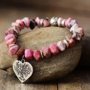 Rhodonite & Tree of Life Charm Stretchy Bracelet