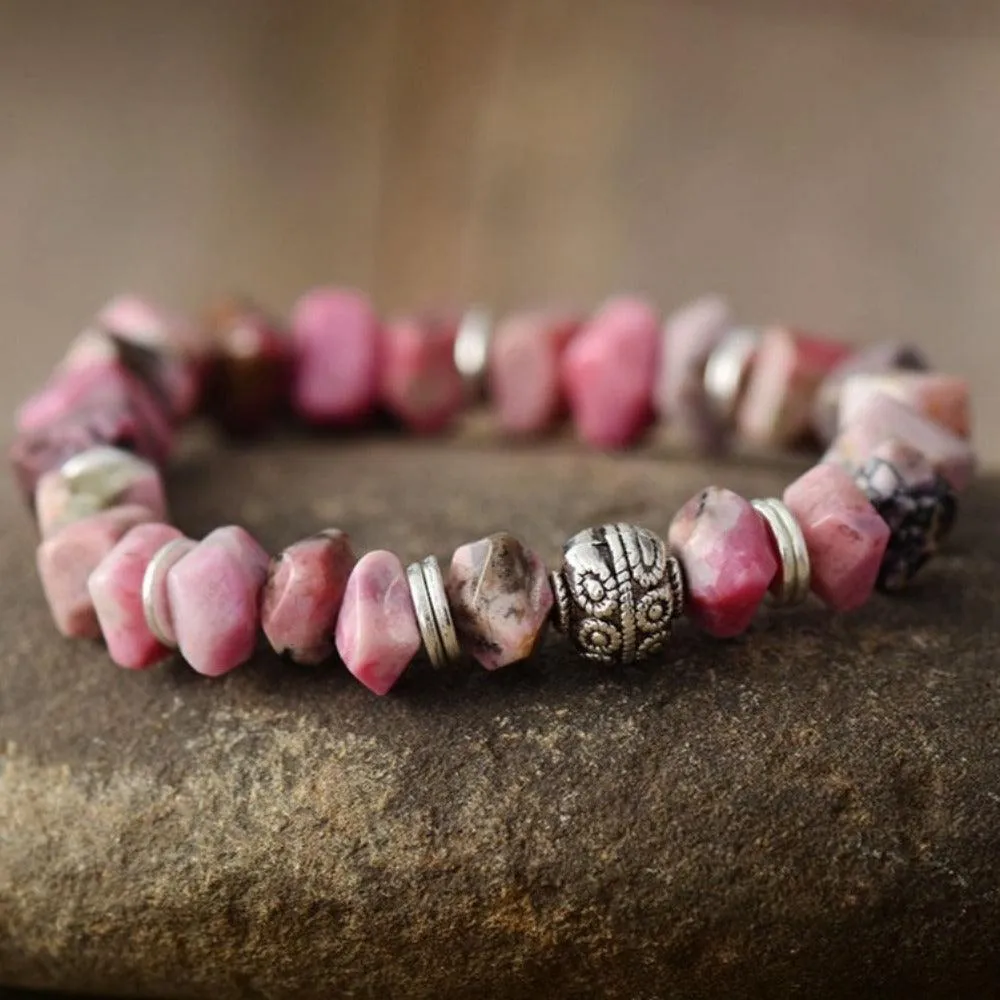 Rhodonite & Tree of Life Charm Stretchy Bracelet