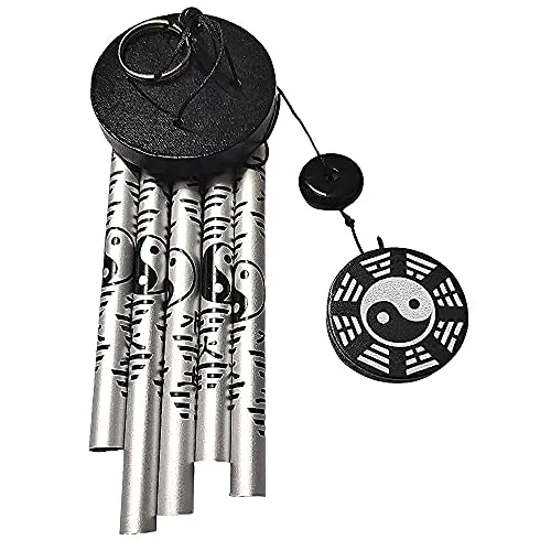 Ripe India® Feng Shui Yin Yang Vastu Five Pipe Wind Chime for Balcony Window and Yin Yang Wind Chime 5 Pipe Silver Color { Positive} Energy 45 cm