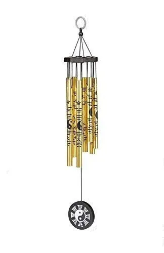 Ripe India Feng Shui Yin Yang Vastu Five Pipe Wind Chime for Balcony Window and Yin Yang Wind Chime Positive Energy 5 Pipe Gold Color 45 cm