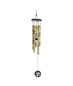 Ripe India® Feng Shui Yin Yang Vastu Five Pipe Wind Chime for Balcony Window and Yin Yang Wind Chime Positive Energy 5 Pipe Gold Color 45 cm