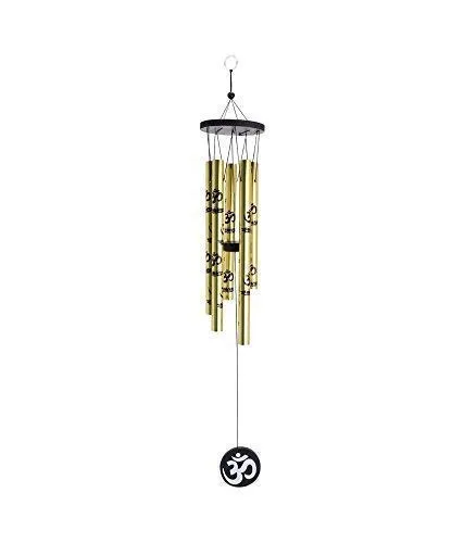 Ripe India® Feng Shui Yin Yang Vastu Five Pipe Wind Chime for Balcony Window and Yin Yang Wind Chime Positive Energy 5 Pipe Gold Color 45 cm