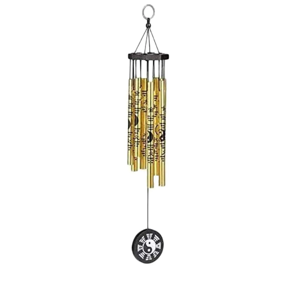 Ripe India Feng Shui Yin Yang Vastu Five Pipe Wind Chime for Balcony Window and Yin Yang Wind Chime Positive Energy 5 Pipe Gold Color 45 cm