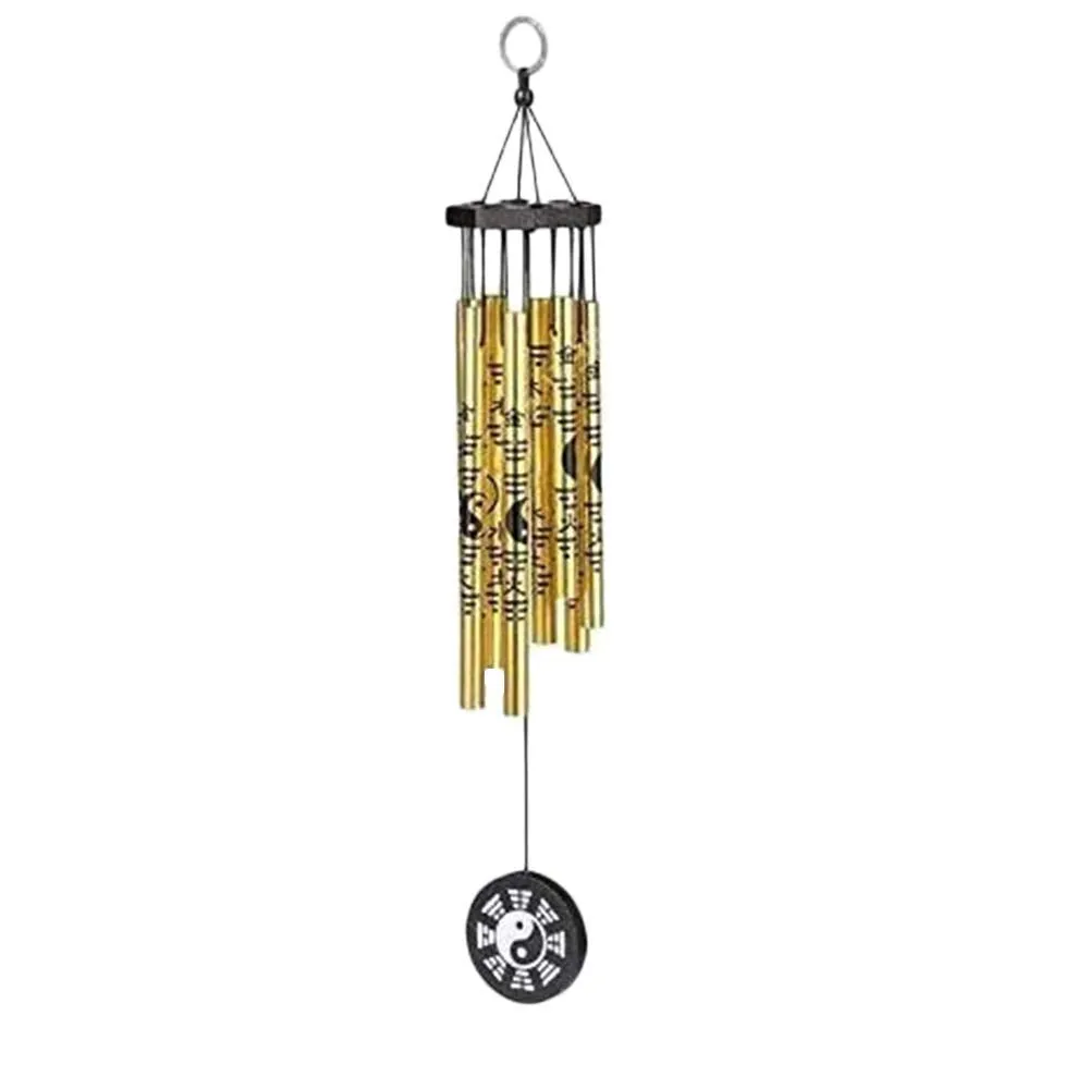 Ripe India Feng Shui Yin Yang Vastu Five Pipe Wind Chime for Balcony Window Positive Energy Gold Color 45 cm