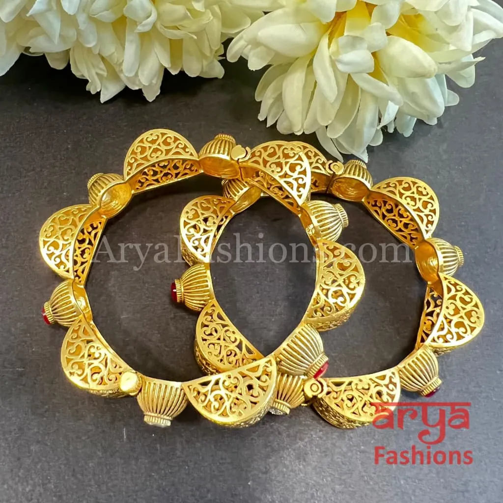 Ruby Kundan Jadau Kada Openable Bangles