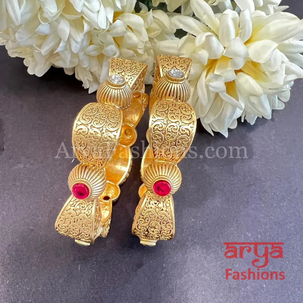 Ruby Kundan Jadau Kada Openable Bangles