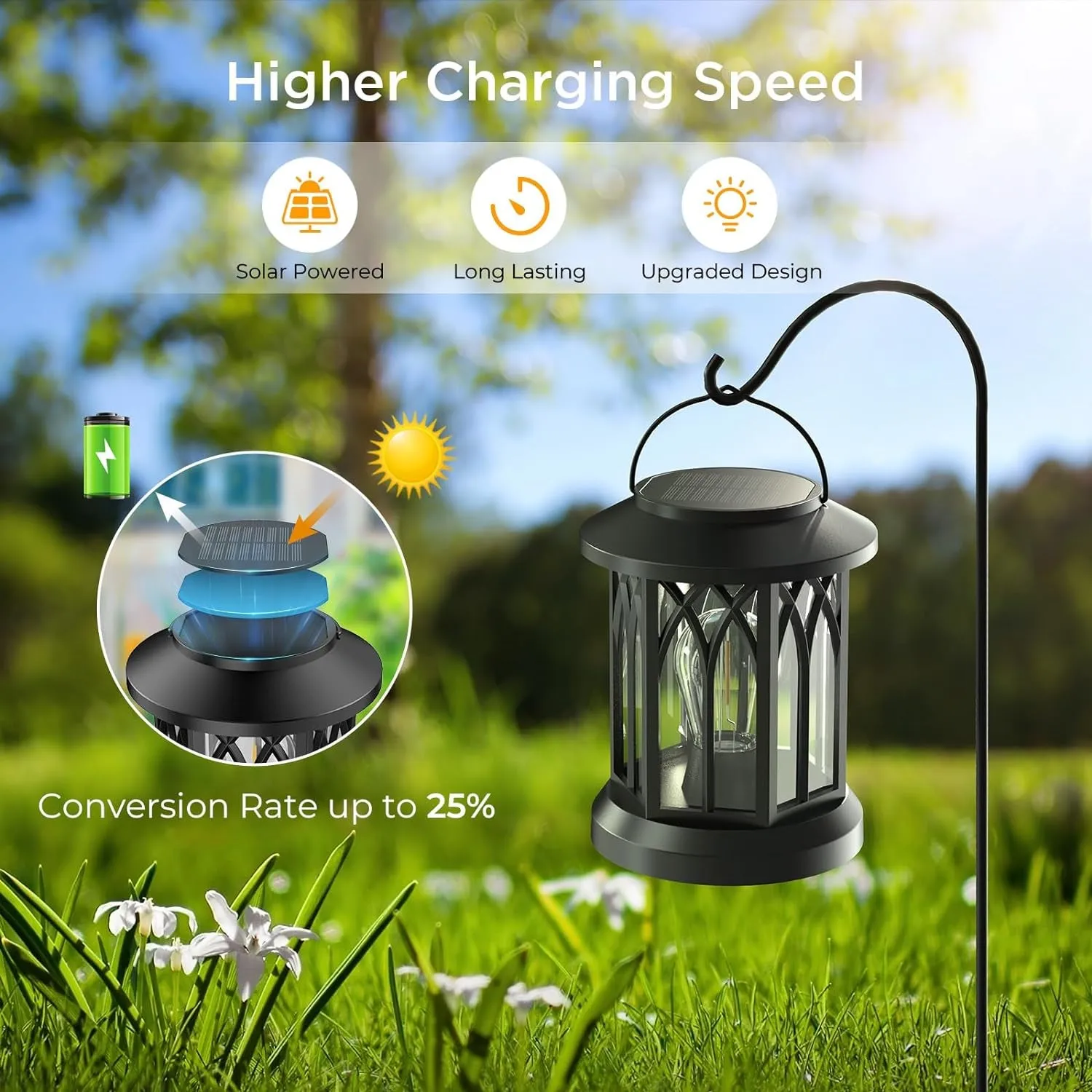 Solar Lanterns Outdoor Waterproof, Upgraded Bright Hanging Solar Lights for Outside,Solar Powered Lanterns Lighting LED for Garden Patio Yard Decorative 2 Pack (Warm Light)