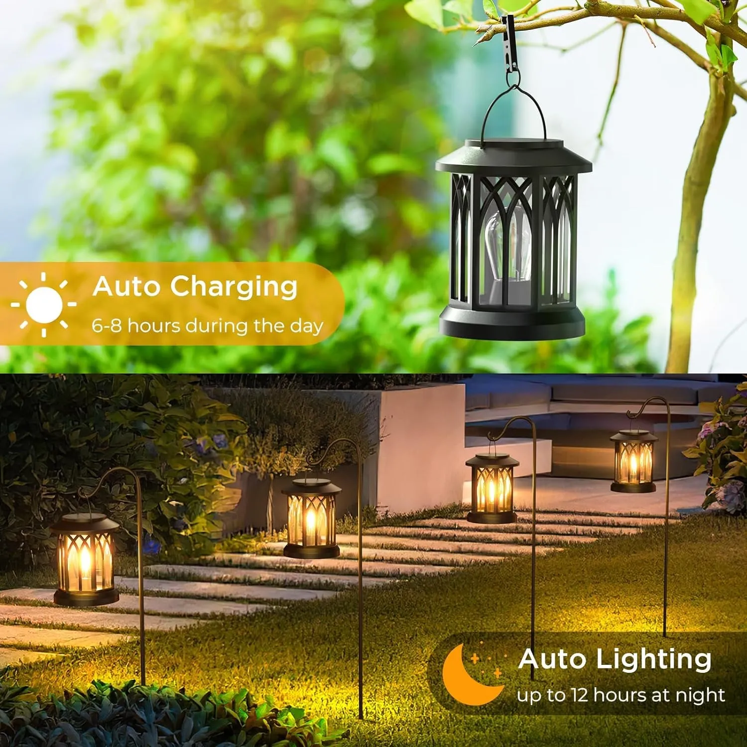 Solar Lanterns Outdoor Waterproof, Upgraded Bright Hanging Solar Lights for Outside,Solar Powered Lanterns Lighting LED for Garden Patio Yard Decorative 2 Pack (Warm Light)