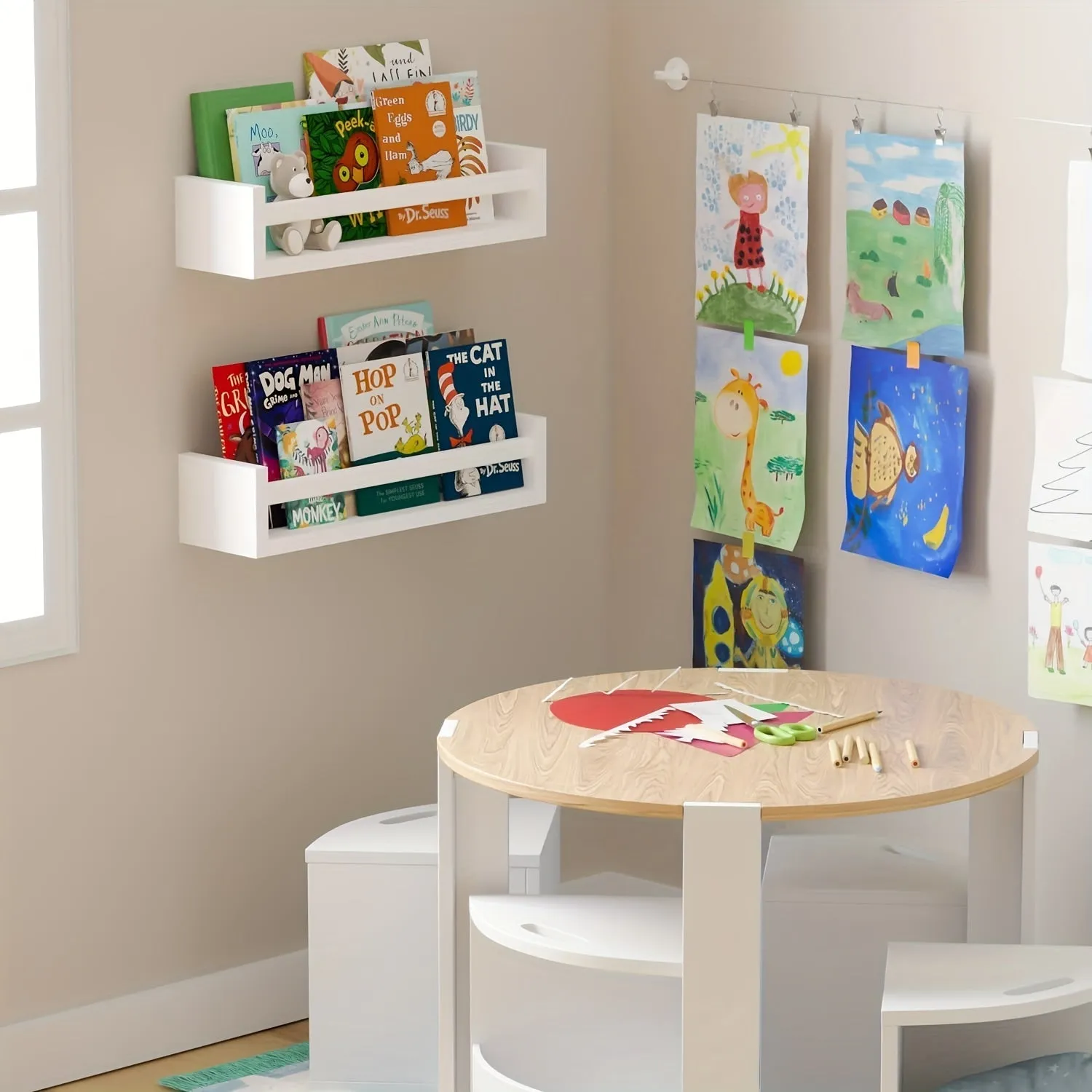 Solid wood nursery room shelves  perfect for books  toys