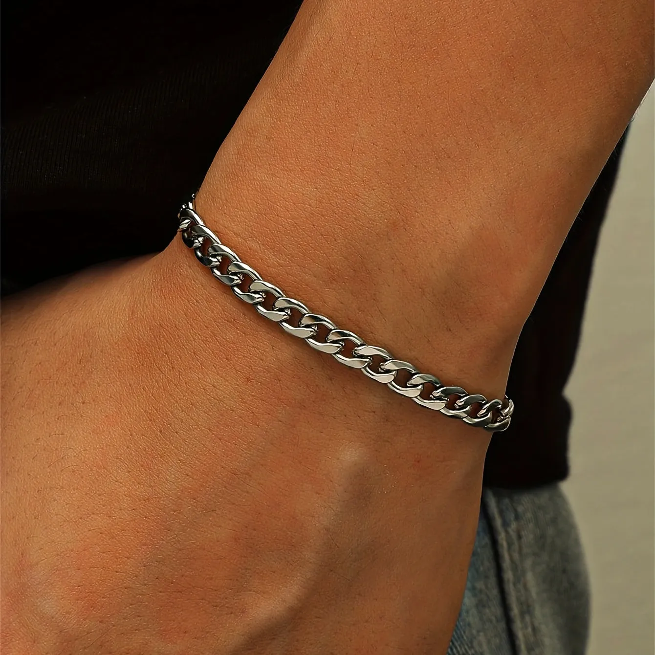 Stainless Steel Hip Hop Bracelet Sleek Minimalist Mens Jewelry