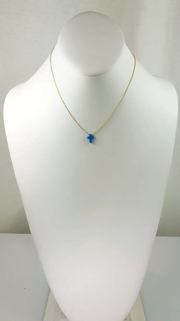 Sterling Silver Blue Moon Cross Opal Necklace