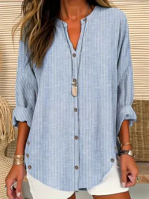 Stripe ButtonFront Blouse Versatile Spring  Fall Fashion Staple