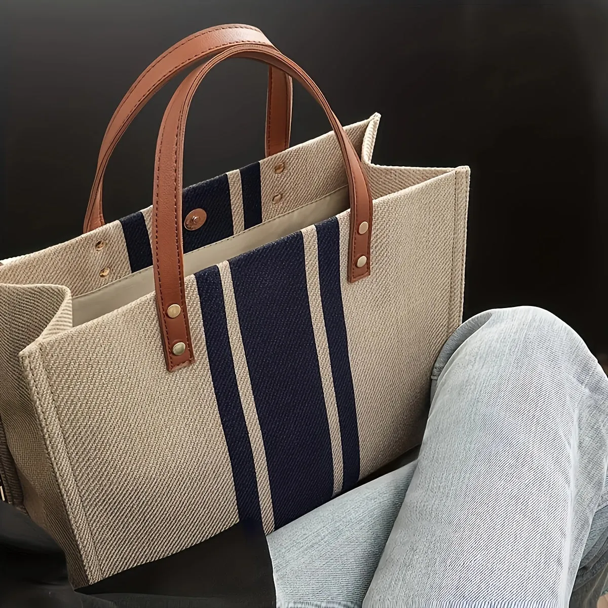 Striped Work Tote Classic Spacious  Versatile