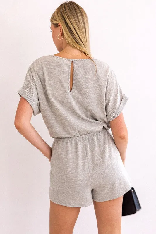 TEEK - Short Roll-Up Sleeve Elastic Waist Romper