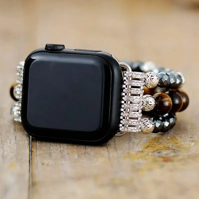 Tiger's Eye and Hematite Stretchy Apple Watch Band