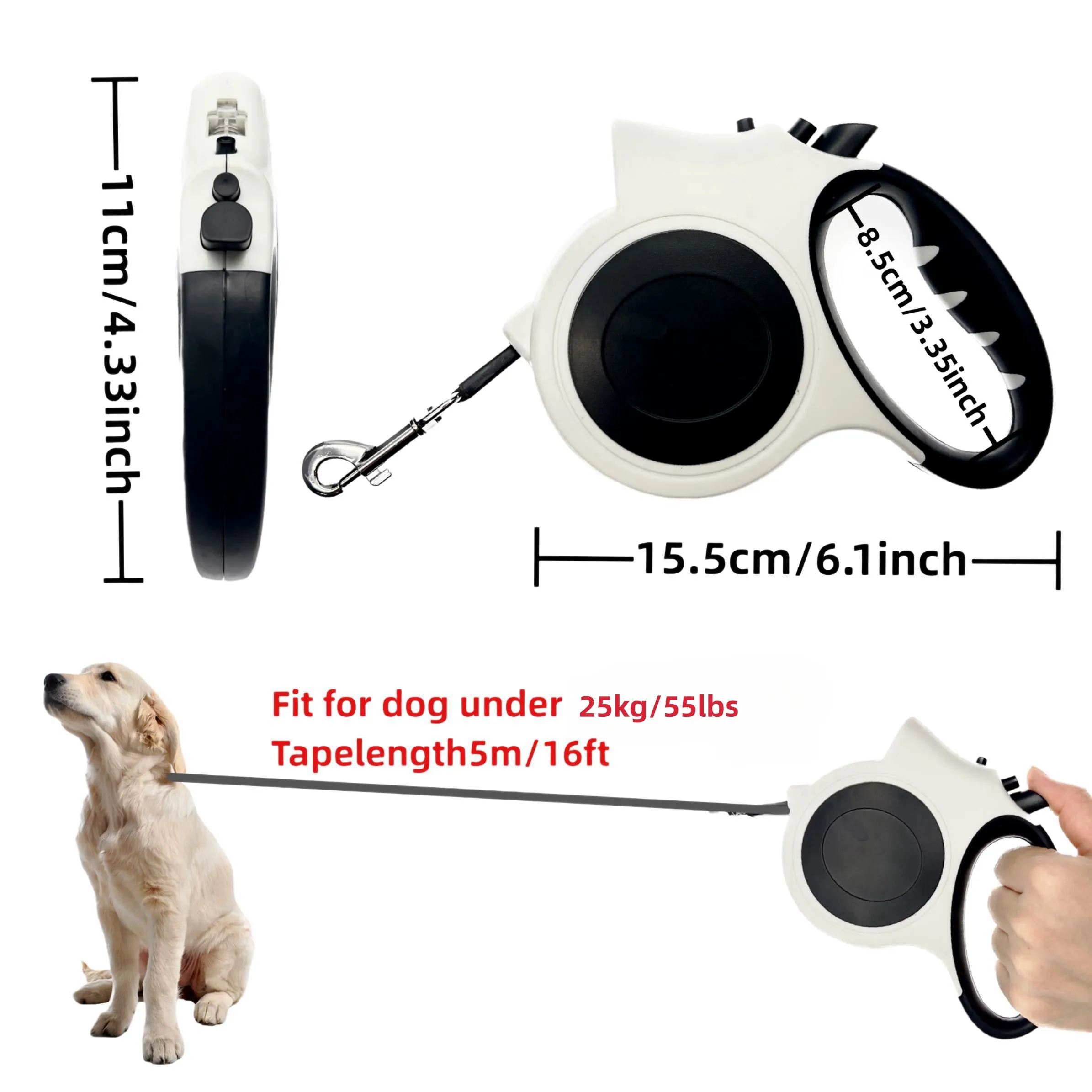 Versatile 5M16FT LED Retractable Dog Leash Illuminated Outdoor Pet Lead