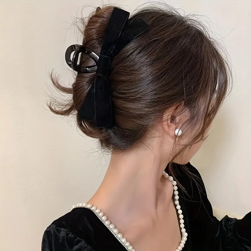 Vintage Black Bowknot Hair Clip for Elegant Styling