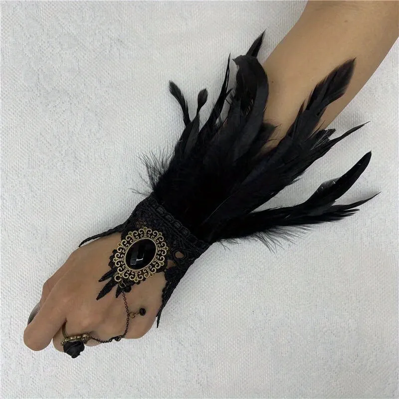 Vintage Lace Feather Cuff for Gothic Lolita Wedding Accessories