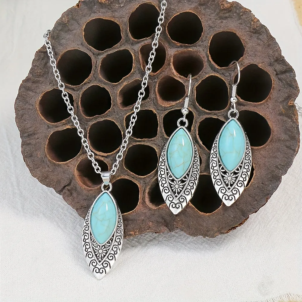 Vintage Turquoise Jewelry Set Earrings  Necklace Versatile  Chic