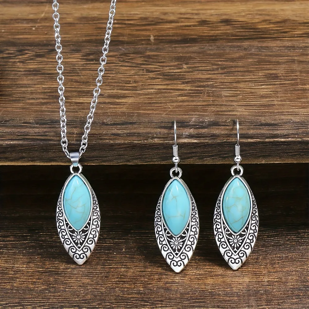 Vintage Turquoise Jewelry Set Earrings  Necklace Versatile  Chic