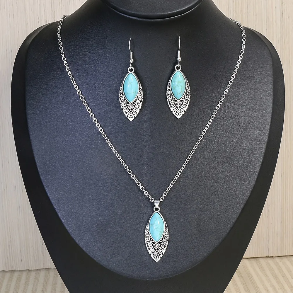 Vintage Turquoise Jewelry Set Earrings  Necklace Versatile  Chic