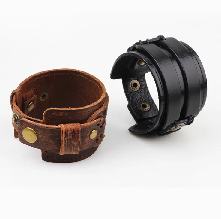 Wide Vintage Leather Bracelet