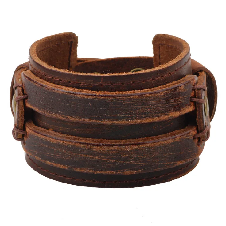 Wide Vintage Leather Bracelet