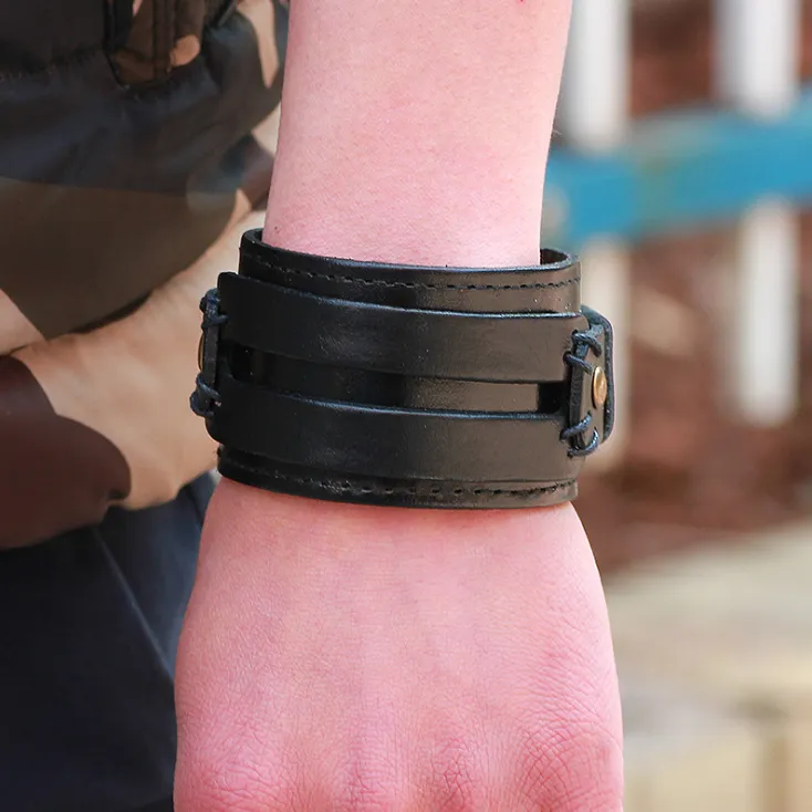 Wide Vintage Leather Bracelet