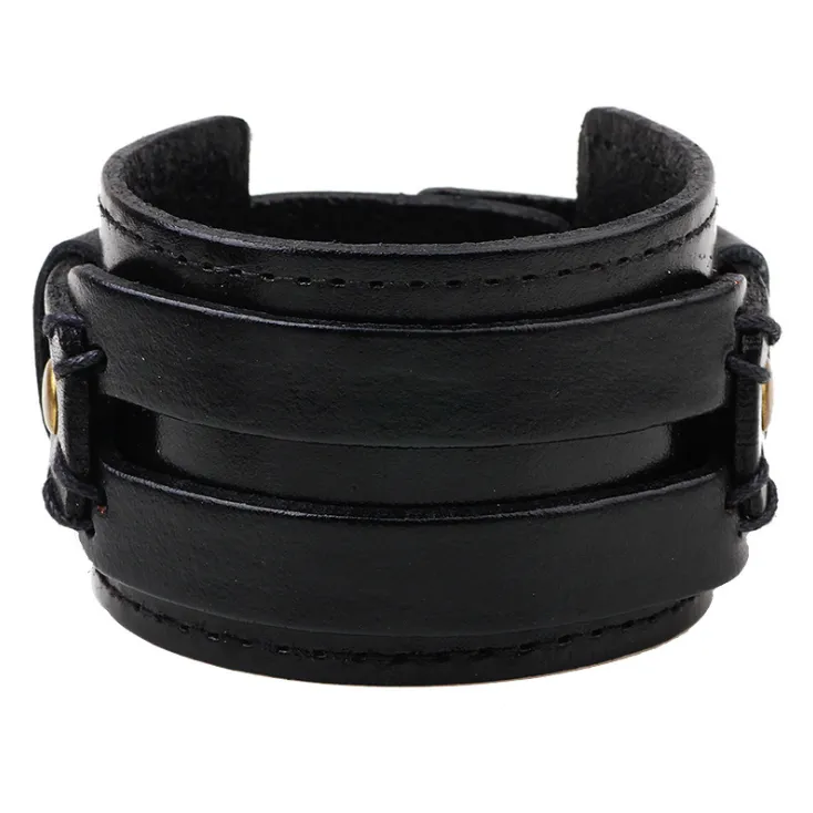 Wide Vintage Leather Bracelet