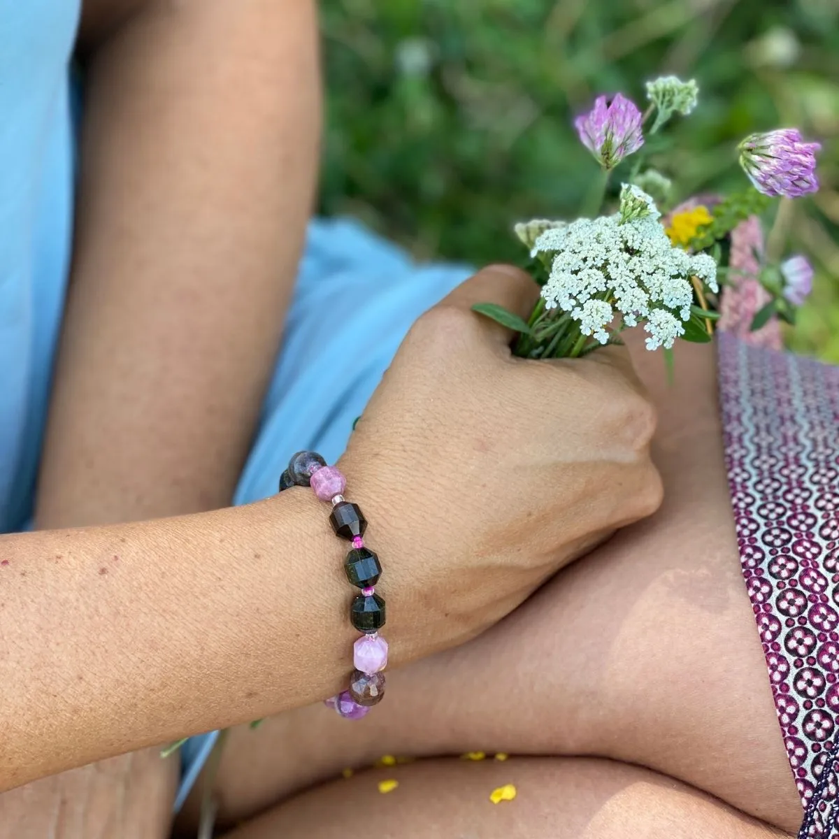 Yoga Themed Jewelry Set for Her with Tourmaline for Understanding